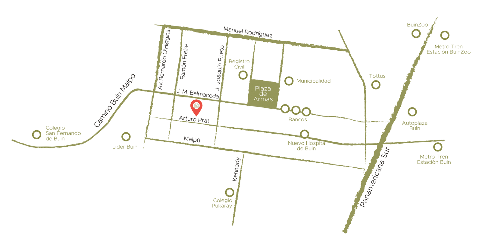 Mapa Condominio CasaBuin, seguro, a pasos de Plaza de Armas Buin, con garantía estatal. Novotempo Desarrollo Inmobiliario